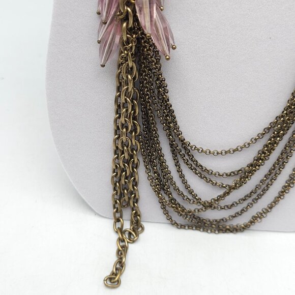 Lia Sophia Blushing Multi-Strand Antique Gold Chain Necklace With Pink Crystal - Picture 3 of 7